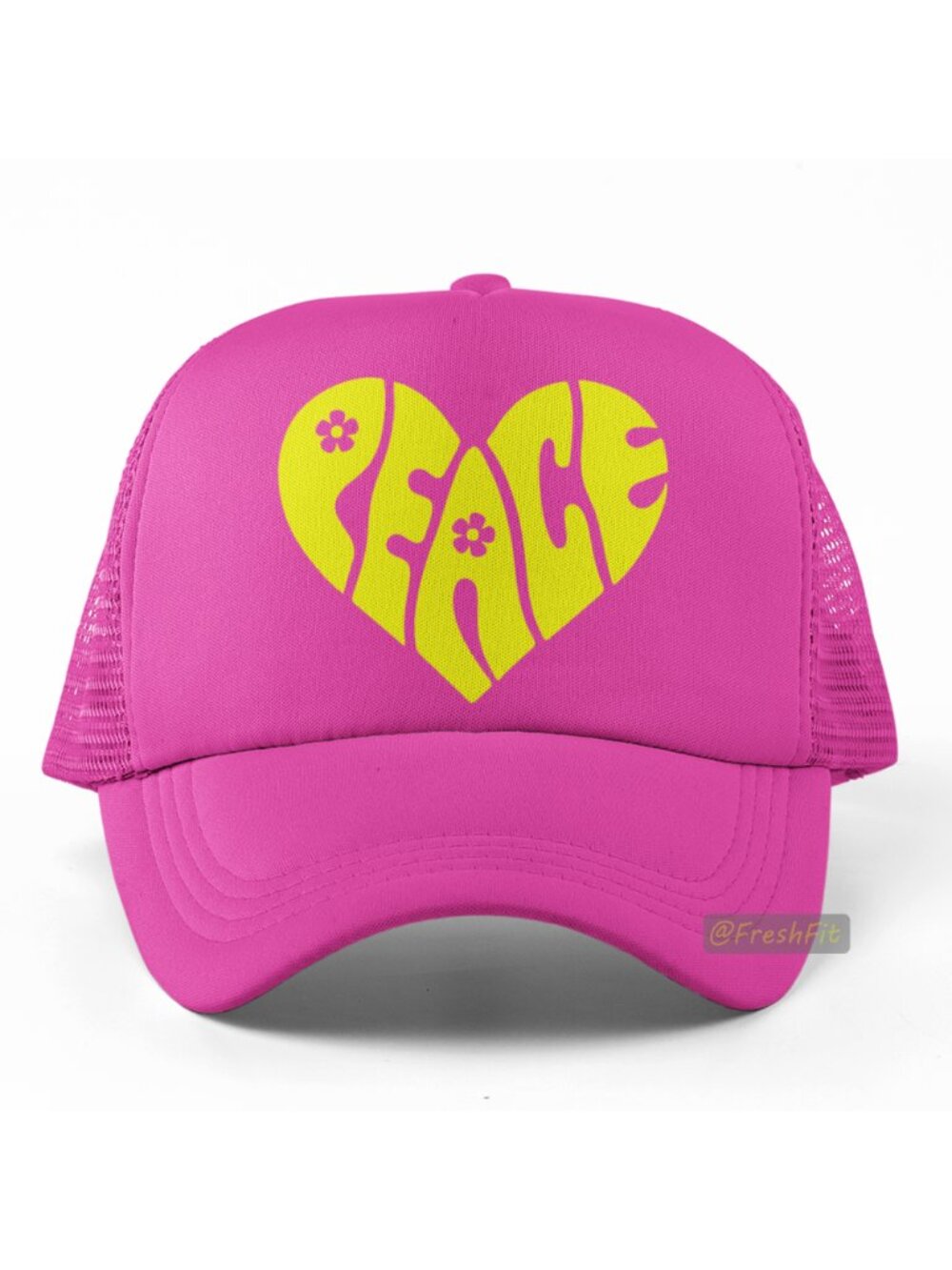 🆕Peace Groovy Heart Foam Trucker Hat Mesh Snapback Cap Hot Pink